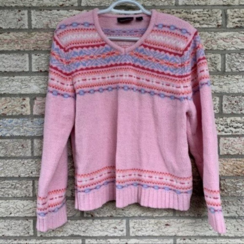 Vintage fair isle DanverHayes Super Soft Pink Sweater Top size women XL
